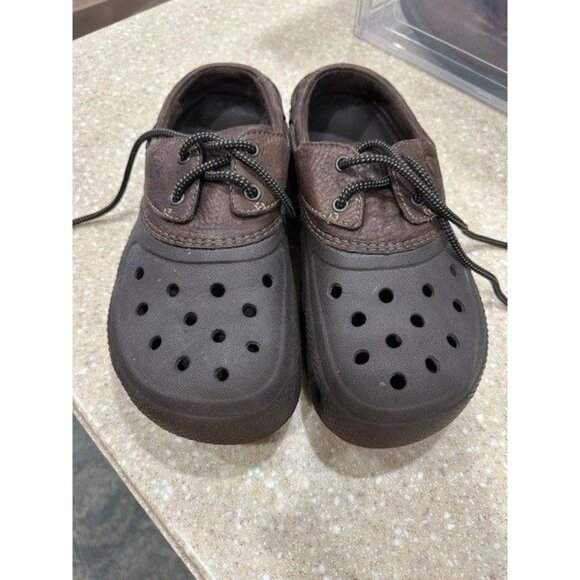 Men's Leather Slip-on Casual Lace up Crocs Sandals, Brown, Size 9, like new - Picture 1 of 5